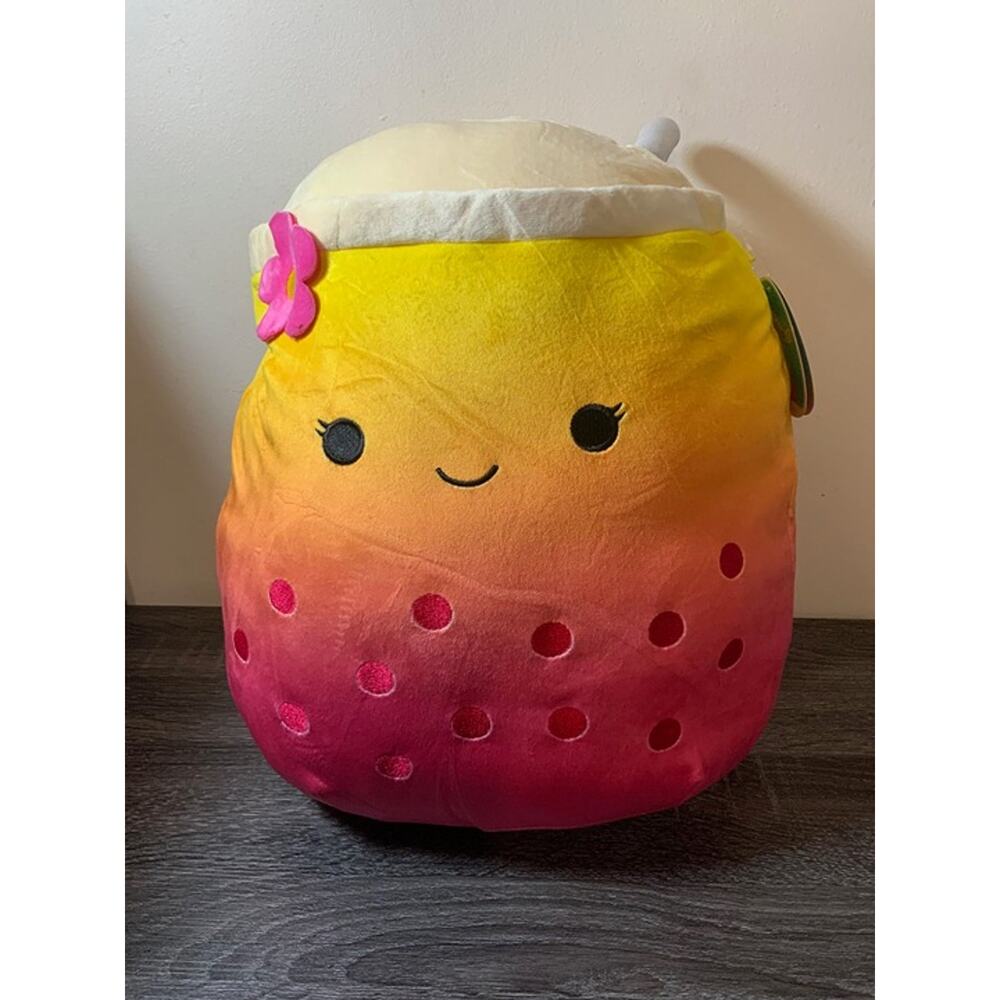 Squishmallows Bergit The Boba Tea 12" Plush Rainbow Ombre Stuffed Animal NWT